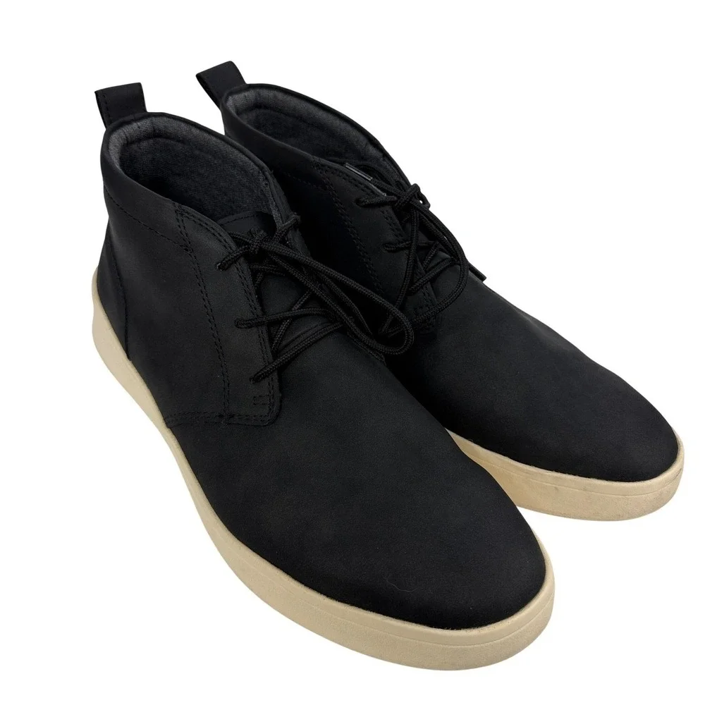 IZOD Mens Black Faux Leather Chukka Boots Memory Foam Sneakers Mid Top Shoes